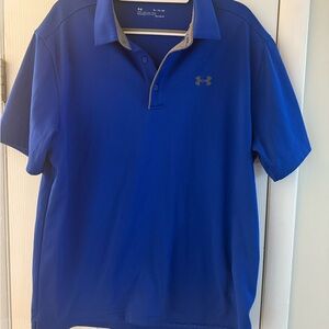 Under Armour Blue Golf Polo Shirt Mens Heatgear Size XL Loose Fit